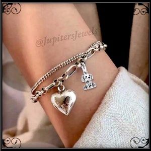 925 puppy love dog heart charms double link chain trinket silver bracelet